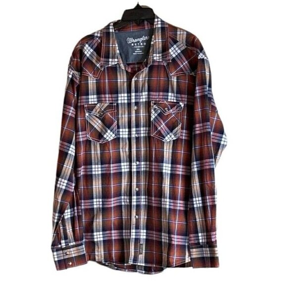 Wrangler Western Retro Shirt Mens Plaid Pearl Snap Button Long Sleeve Shirt 2XL - Picture 6 of 6